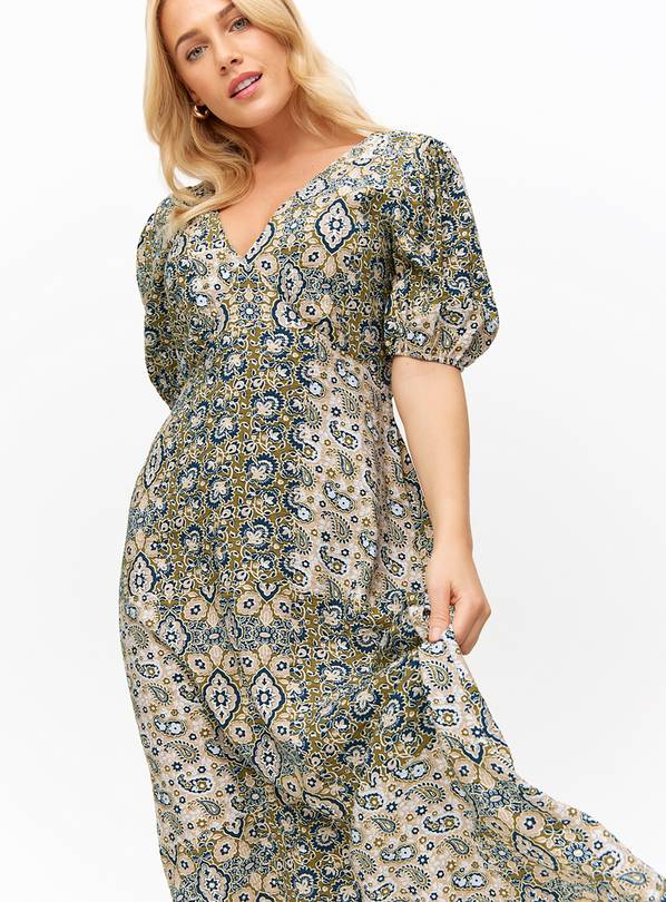 Green Paisley Printed Short Sleeve Midaxi Tea Dress 6